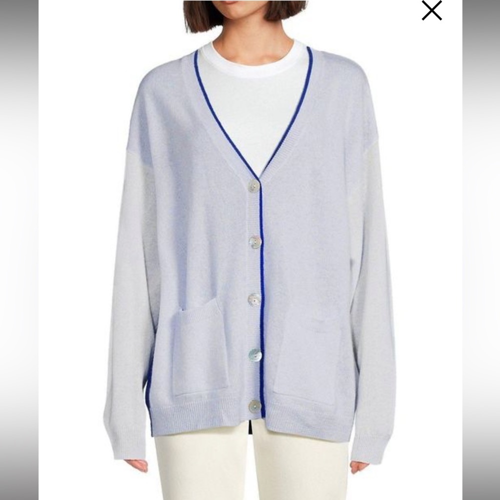 Crush blue piped cashmere cardigan